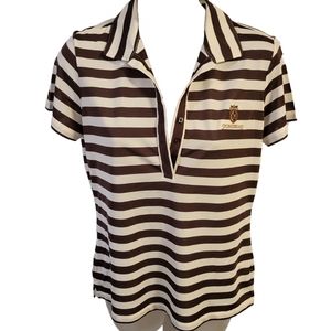 EP Pro Tour Tech Stonebriar Golf Shortsleeve Striped Brown & White  sz S